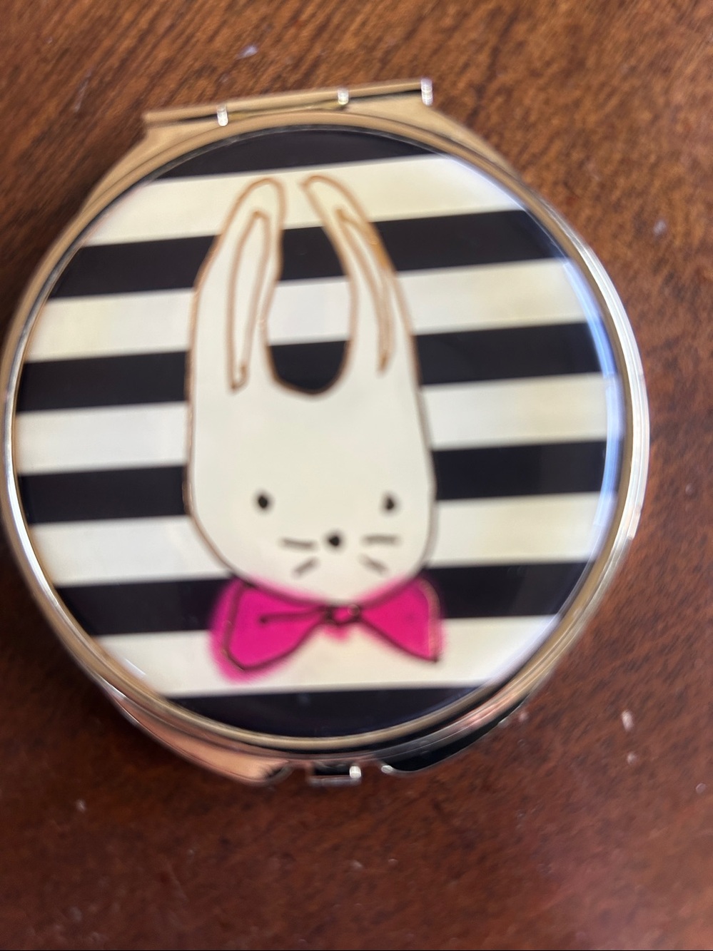 Compact Pocket Mirror with Bunny Design - Pink Accent used